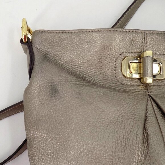 B. Makowsky Gold Metallic Trun-Lock Bucket Crossbody Bag - Picture 11 of 12